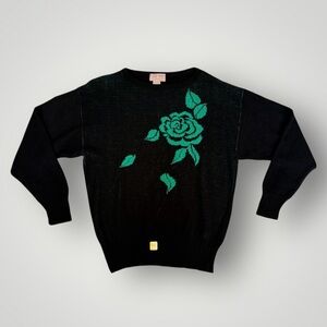 Vintage 80s/1980s rose sweater, knit, new with original tags, some stretch